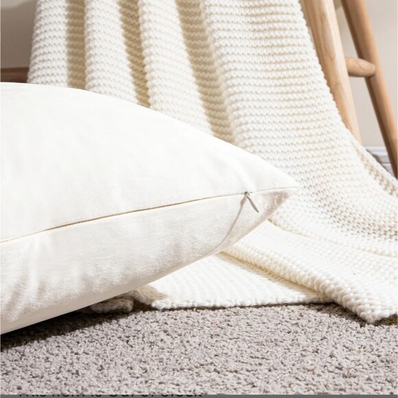 Ivory Velvet Square Pillow Covers - Picture 2 of 4